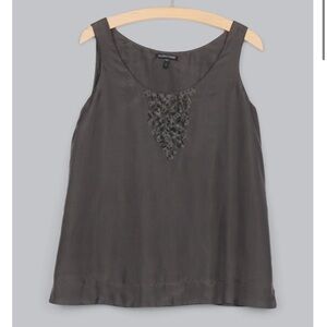 Eileen Fisher 100% Silk Habutai with Floating Squares Tank Top in Dark Grey